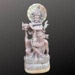 12" Hand Carved Pink Stone Krishna with Cow Gift Statue | Jaipurio